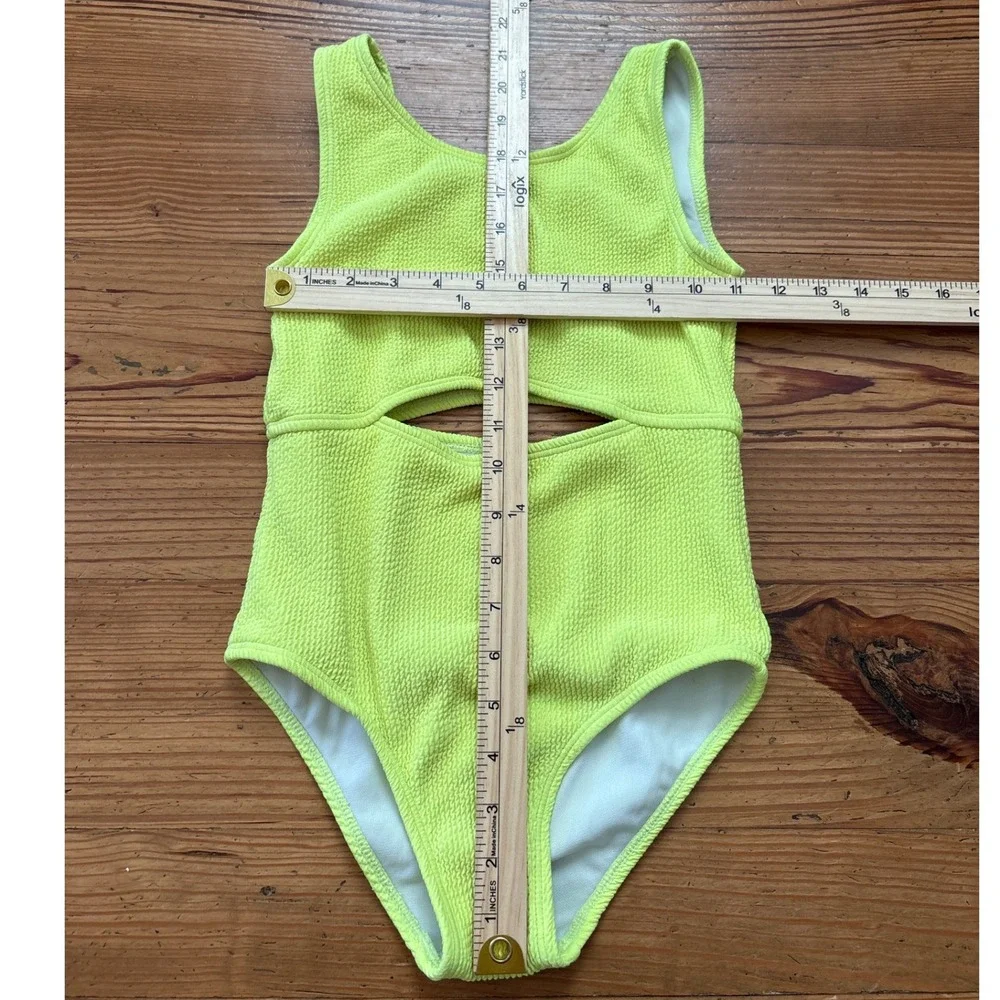 Derek Heart Swimsuit Kids‎ Neon Green Textured Cutout One Piece SIZE 10